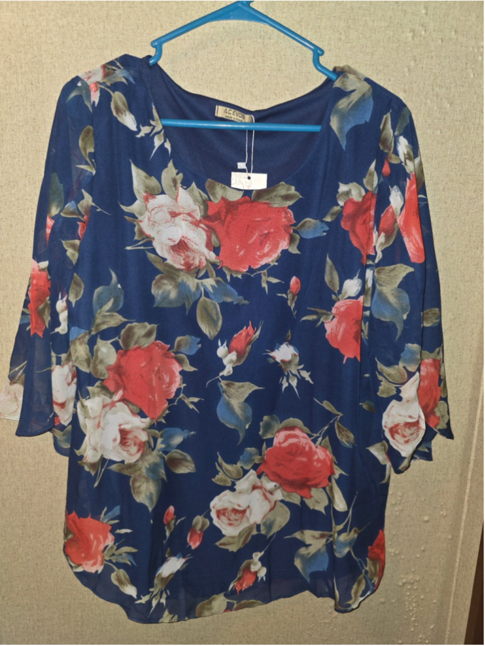 Women's ACEVOG Floral Blouse XL Blue Red cottagecore officewear lightweight